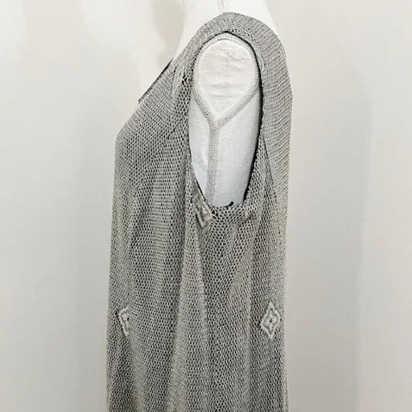 Onyx Nite Vintage Wendye Chaitin Silver Metallic Mesh Fringe Midi Dress & Duster - Picture 5 of 11